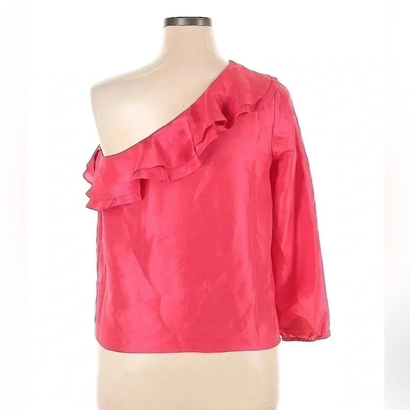 J. Crew 100% Silk Pink Shantung Ruffle One Sleeve Top Blouse Plus Size 14 NWT - Picture 3 of 3